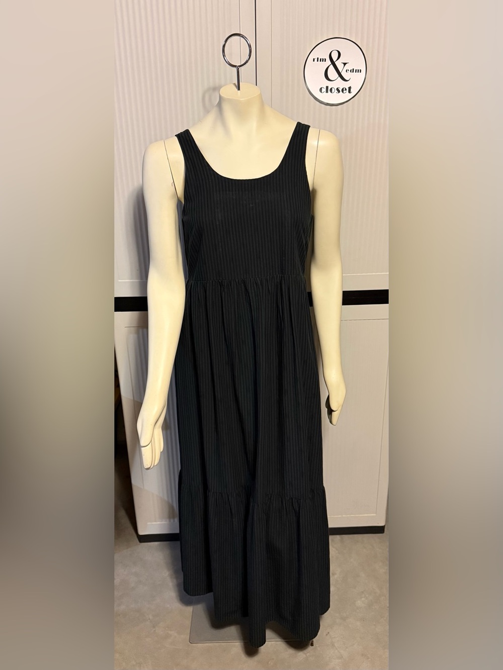J Jill Black and Dark Grey Striped Sleeveless Tiered Maxi Dress - Easy to Wear!